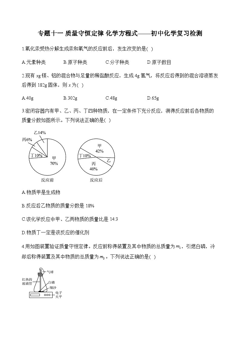 专题十一 质量守恒定律 化学方程式——初中化学复习检测第1页