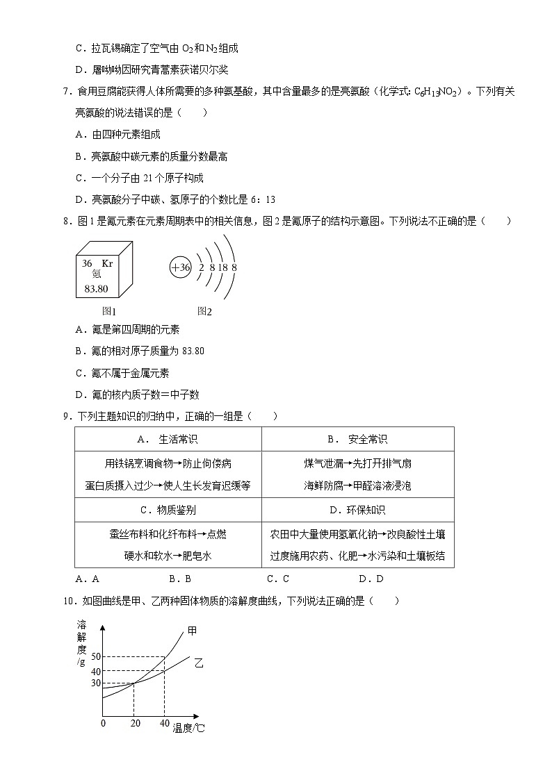 2024年广东省江门市紫茶中学中考第一次模拟考试化学试题02