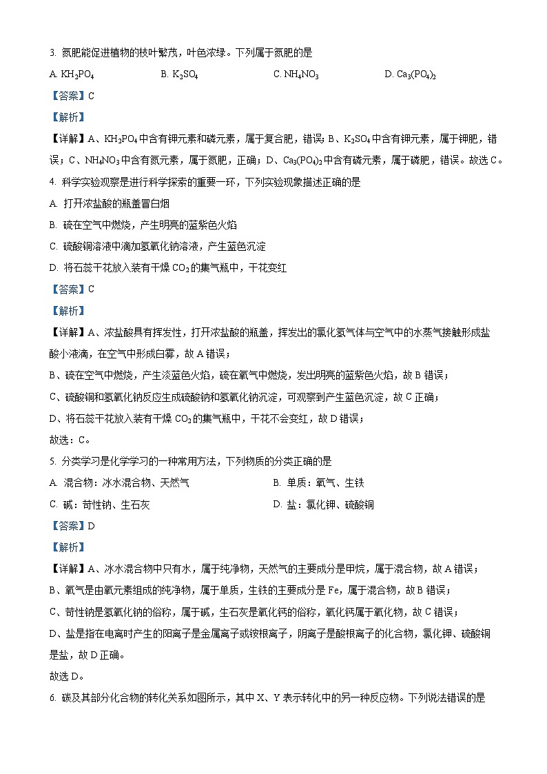 2024年湖南省怀化市第三中学九年级下学期一模化学试题（原卷版+解析版）02