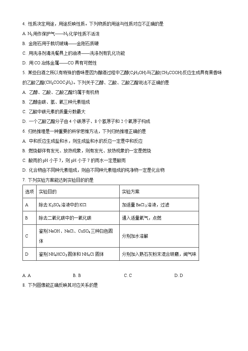 2024年四川省广元市利州区九年级二模化学试题（原卷版+解析版）02