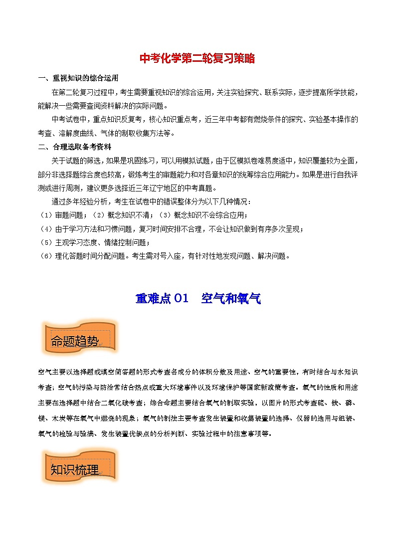 最新中考化学【热点·重点·难点】专练  重难点01 空气和氧气 （全国通用）01