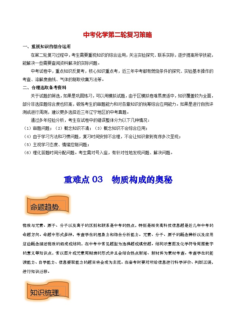 最新中考化学【热点·重点·难点】专练  重难点03 物质构成的奥秘 （全国通用）01
