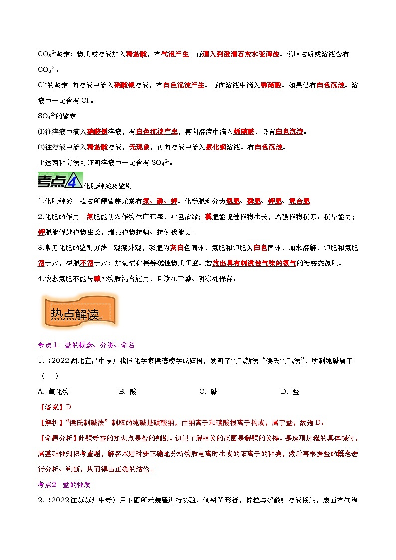 最新中考化学【热点·重点·难点】专练  重难点10 盐和化肥 （全国通用）03