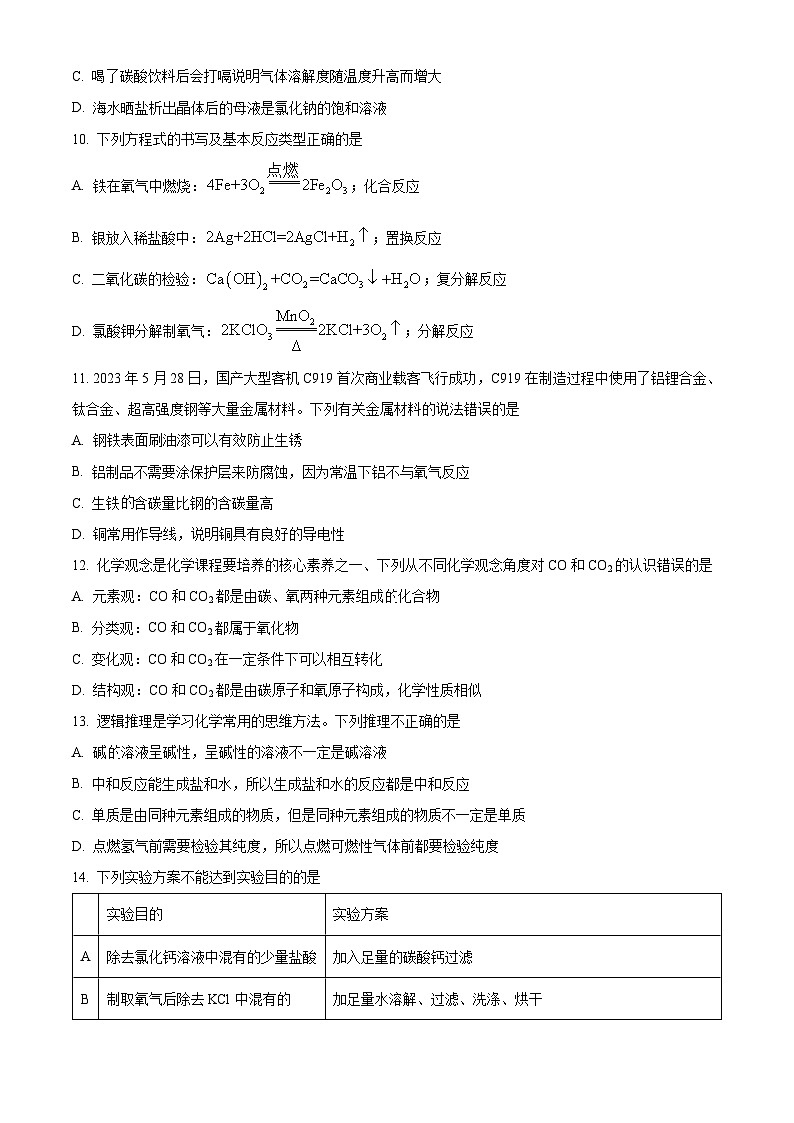 2024年湖南省怀化市雅礼实验学校九年级下学期第一次模拟考试化学试题（原卷版+解析版）03