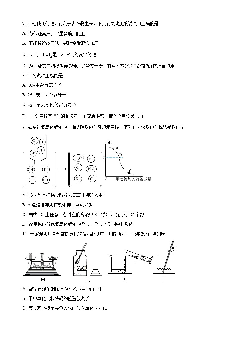 2024年山东省泰安市第一中学中考一模化学试题（原卷版+解析版）02