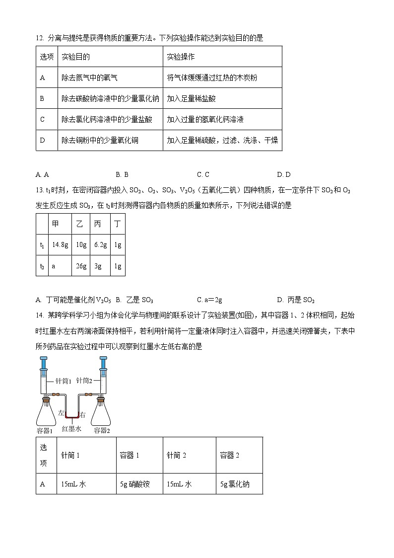 江苏省南京市建邺区金陵中学河西分校2023-2024学年九年级下学期4月月考化学试卷（原卷版）第3页