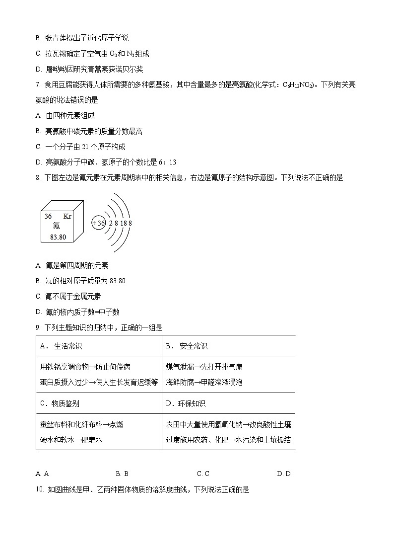 2024年广东省江门市紫茶中学中考第一次模拟考试化学试题（原卷版+解析版）02