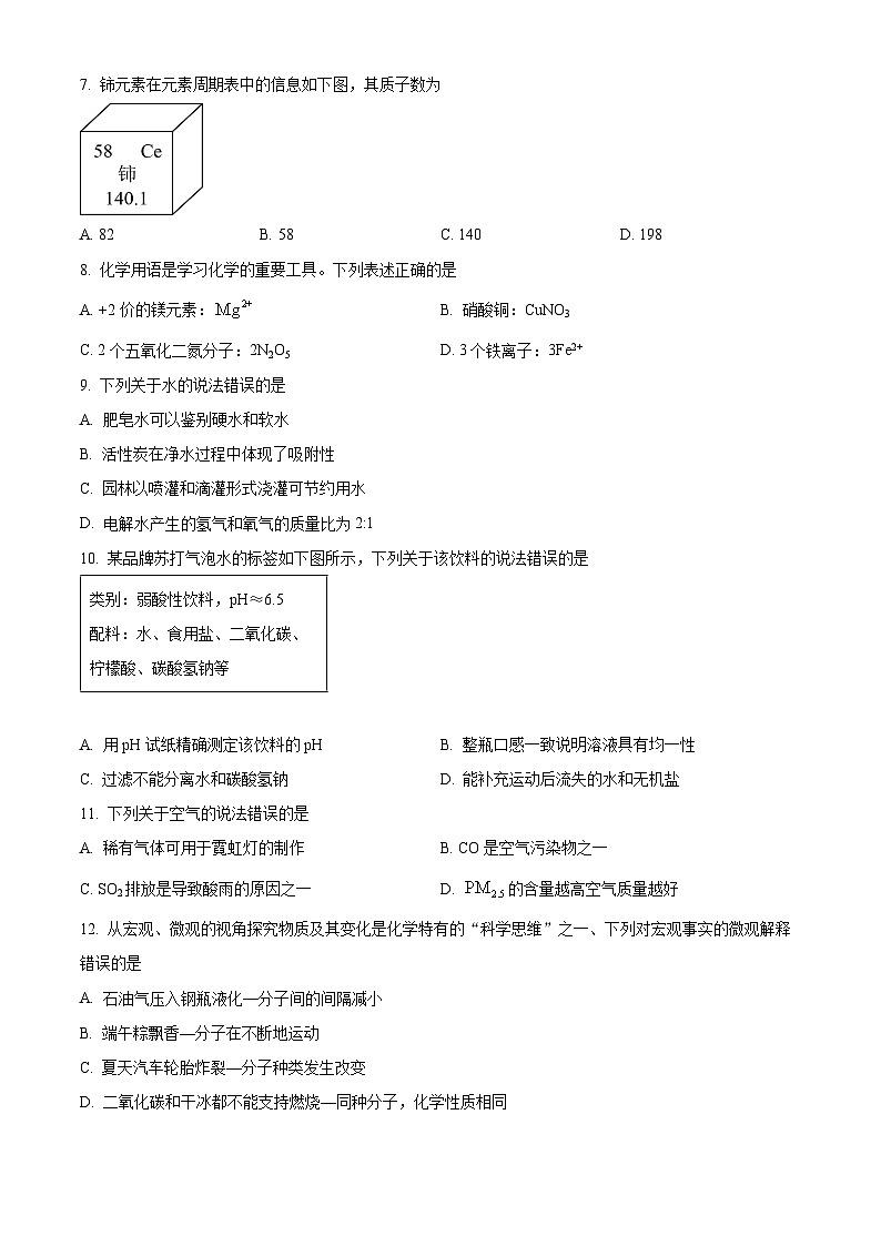2024年山东省青岛市黄岛区中考一模化学试题（原卷版）第2页