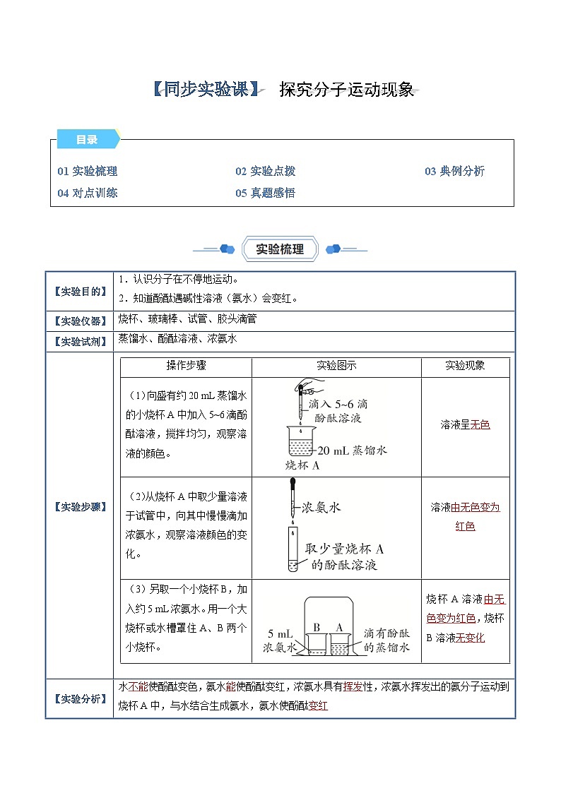实验03 探究分子运动现象（解析版）第1页