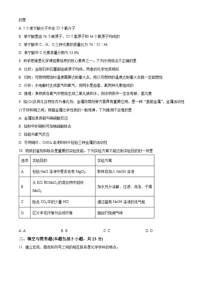 2024年甘肃省临夏州九年级下学期一模化学试题（原卷版+解析版）02