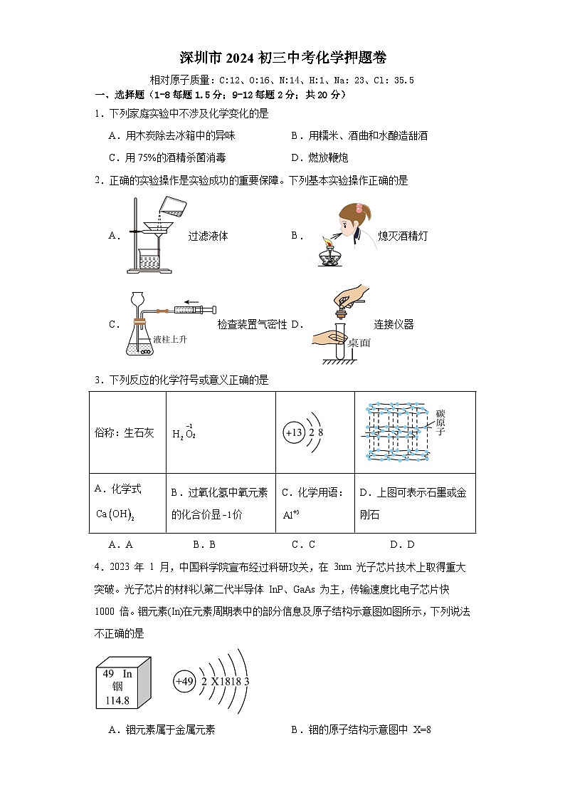 2024年广东省深圳市中考化学押题卷第1页