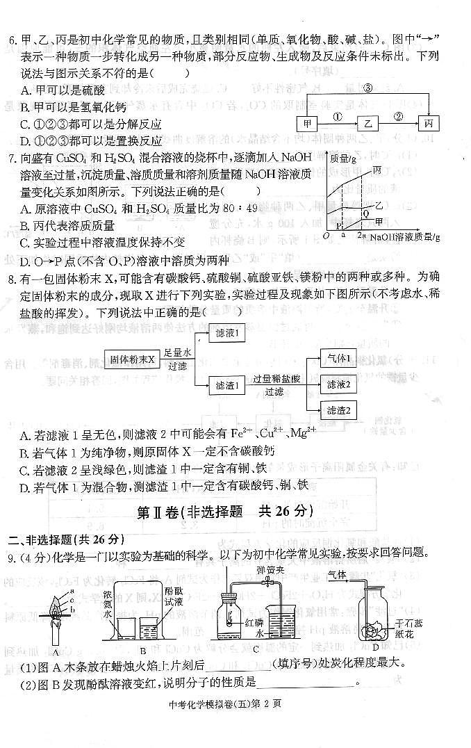 2023年湖北省武汉市中考模拟化学试卷（五）第2页