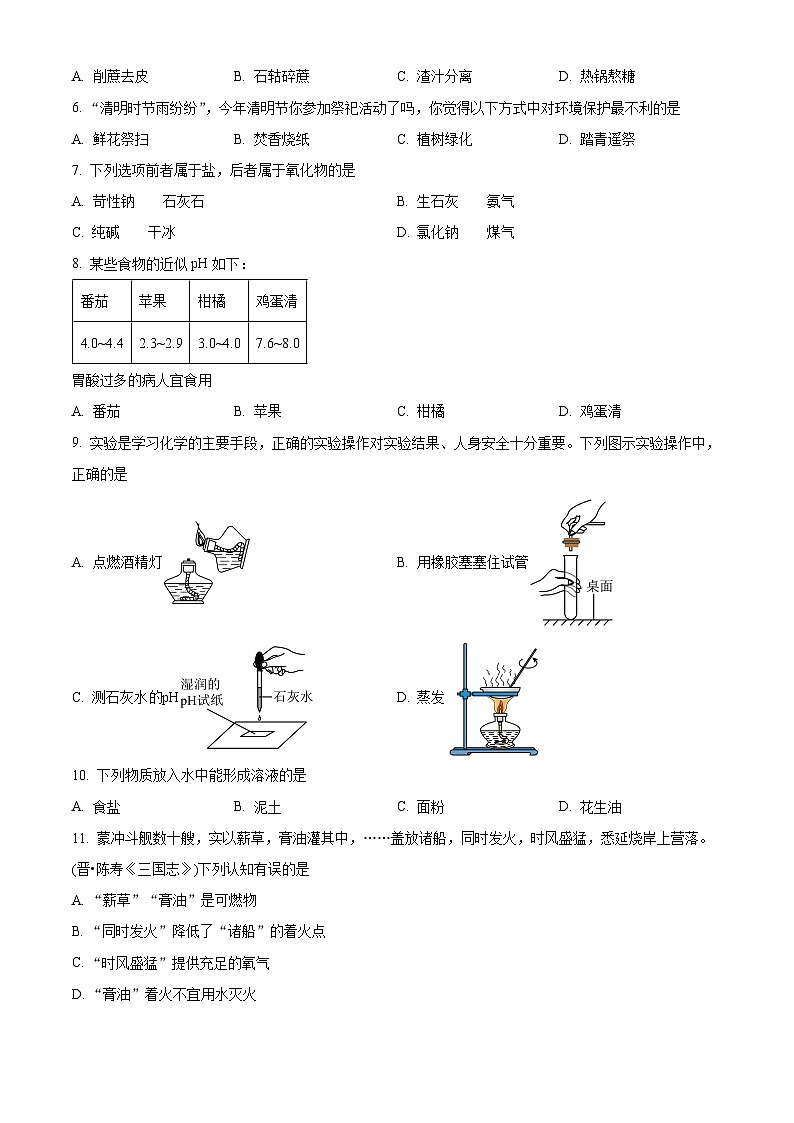 2024年云南省昭通市威信县初中学业水平模拟监测化学试题（原卷版）第2页