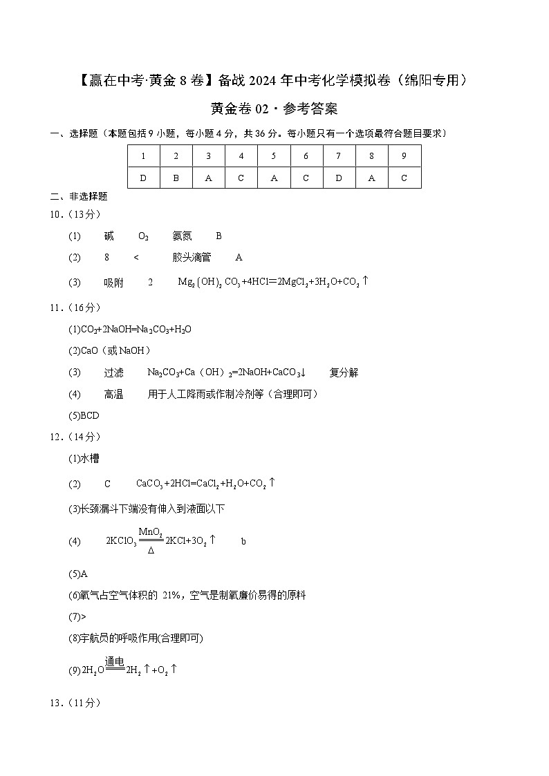 黄金卷02（绵阳专用）-备战中考化学模拟卷（四川专用）01