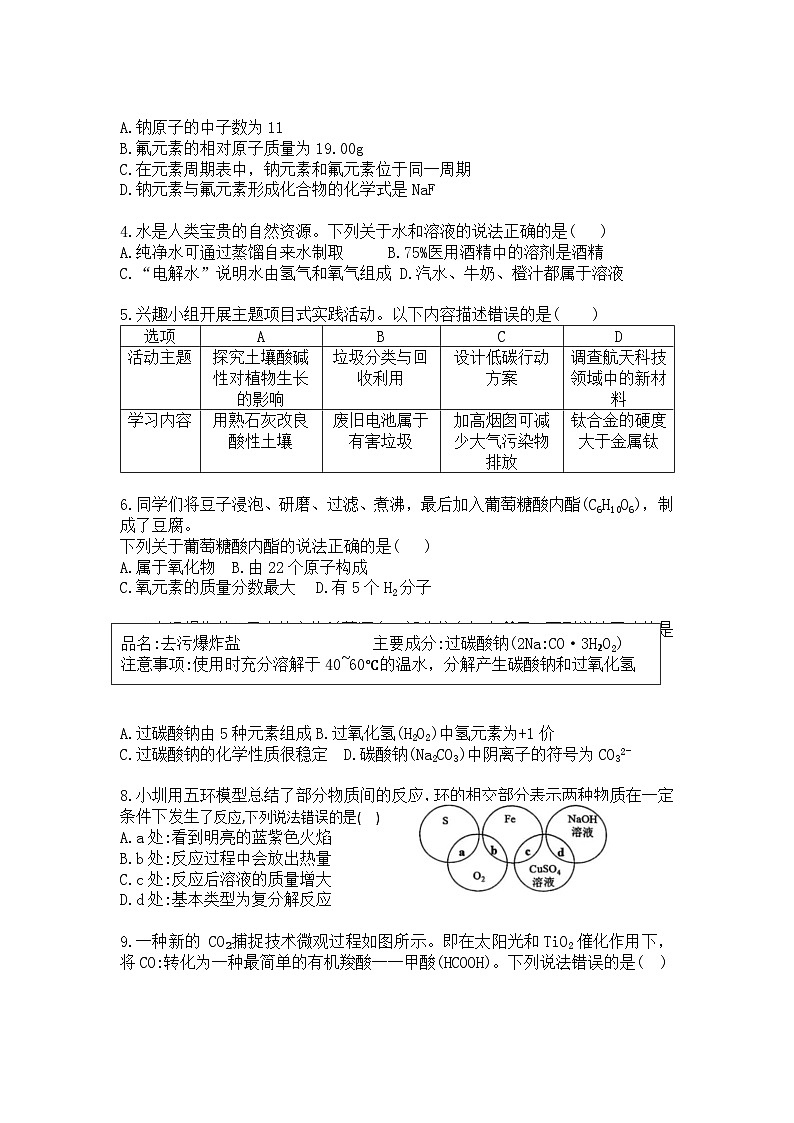 2024年初三年级质量检测化学第2页