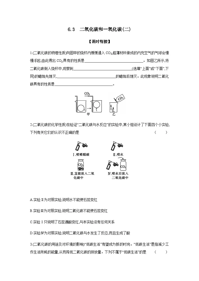 2024年中考化学课时练---6.3 二氧化碳和一氧化碳(二)第1页