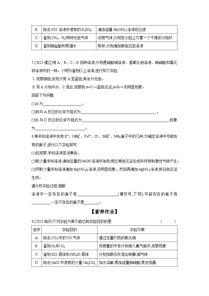 2024年中考化学考点基础练---5.2 物质的检验与鉴别、分离与除杂02