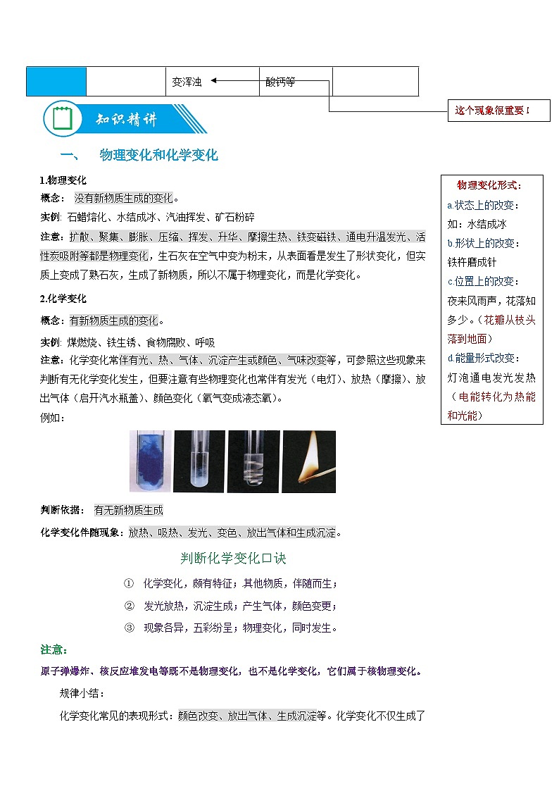 02  物质的变化和性质-九年级化学暑期预科讲义02