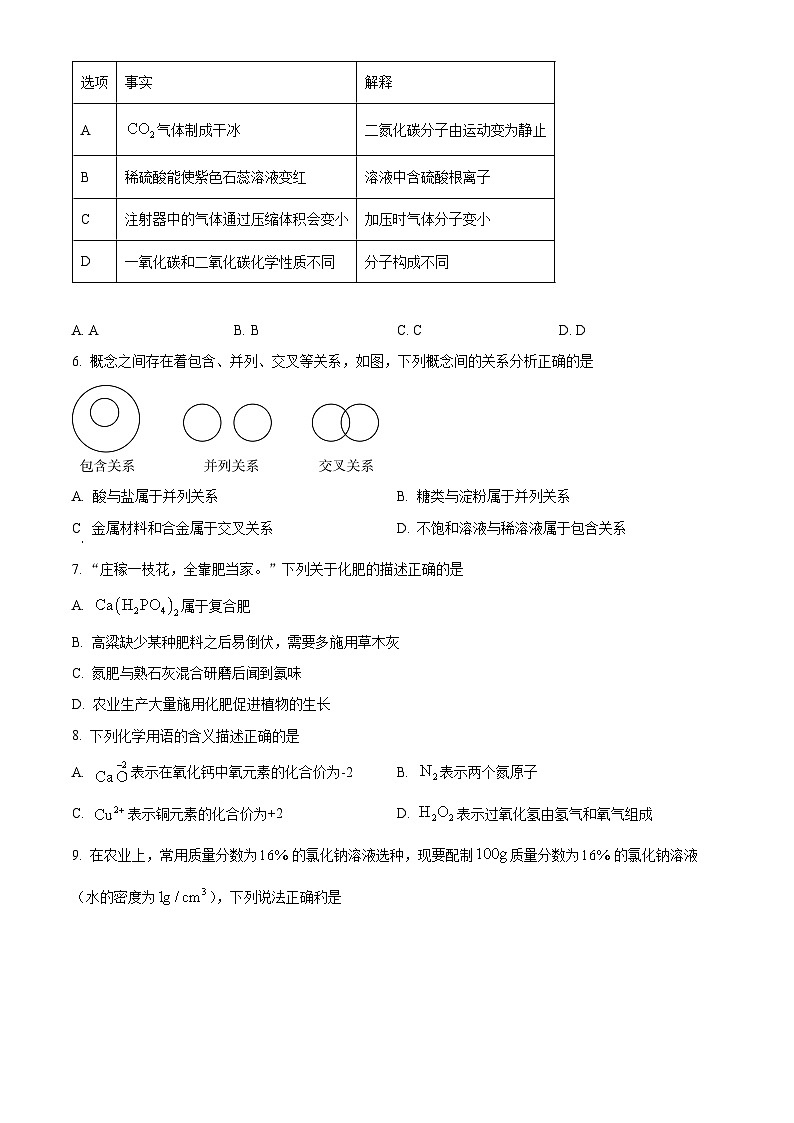 2024年山东省泰安市刘杜镇九年级下学期一模考试化学试题 （原卷版+解析版）02