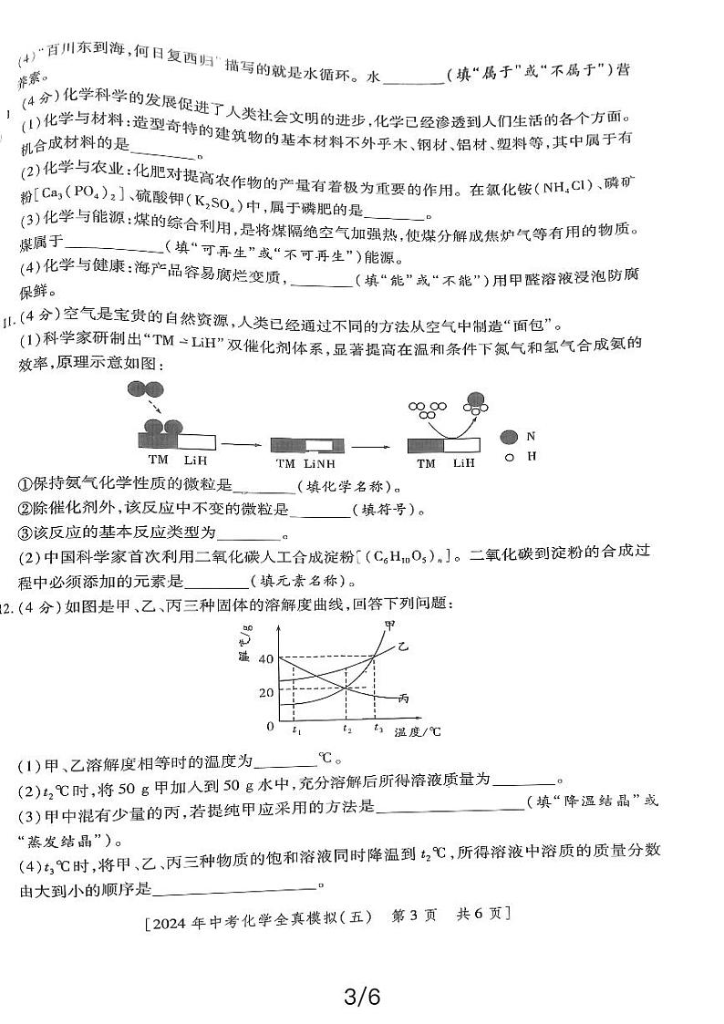 2024年陕西省西安市初中学业水平考试化学全真模拟（五）第3页