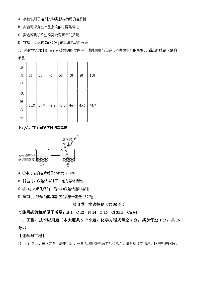 2024年山西省和顺县部分学校九年级下学期一模考试化学试题（原卷版+解析版）03