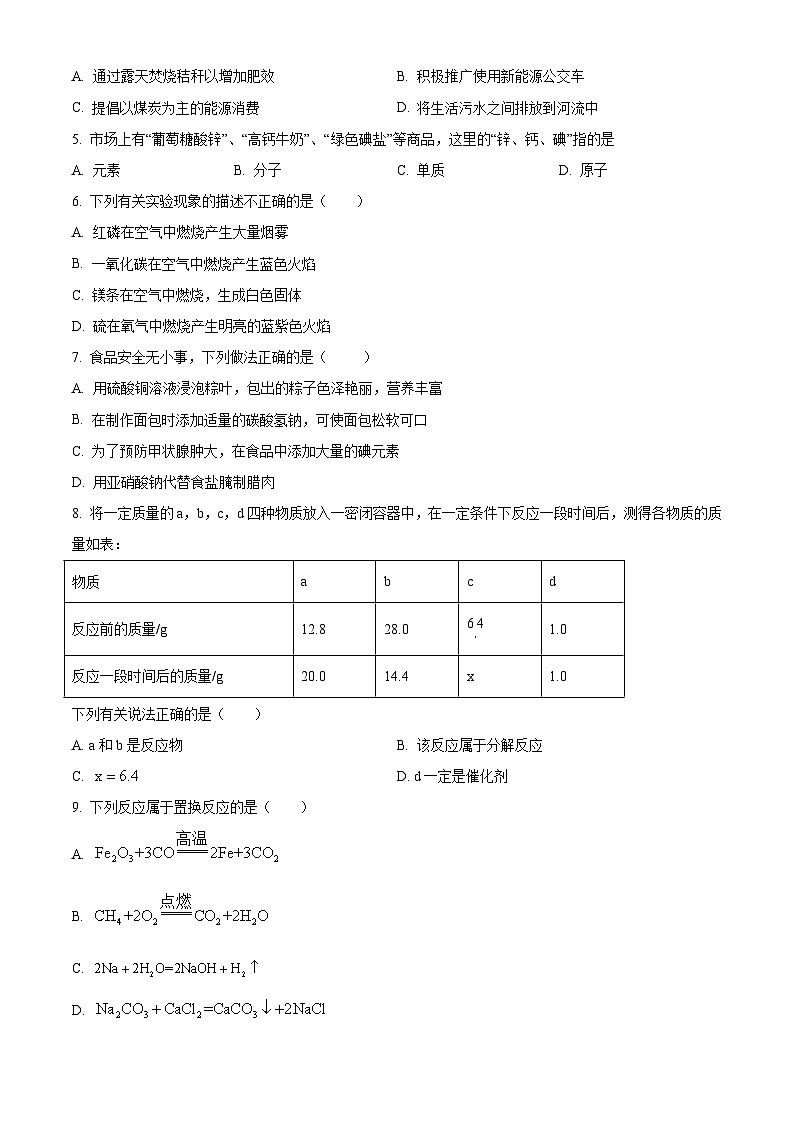湖南省衡阳市中考一模2021化学试题02