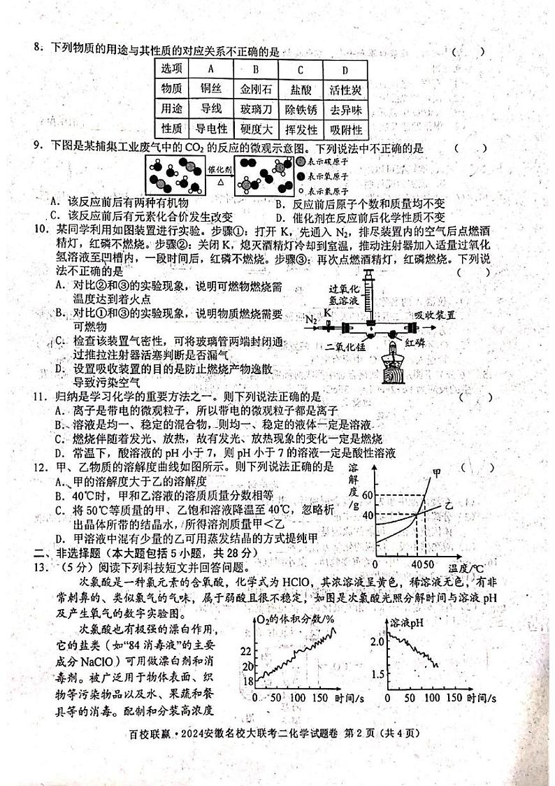 2024年安徽省合肥市肥东县第三中学中考一模化学试题02