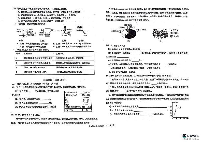 2024年山东省德州市宁津县中考一模化学试题02
