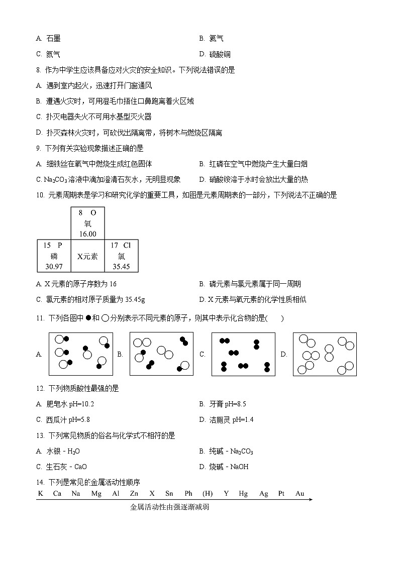 广西南宁地区2023-2024学年九年级下学期一模化学试题（原卷版+解析版）02