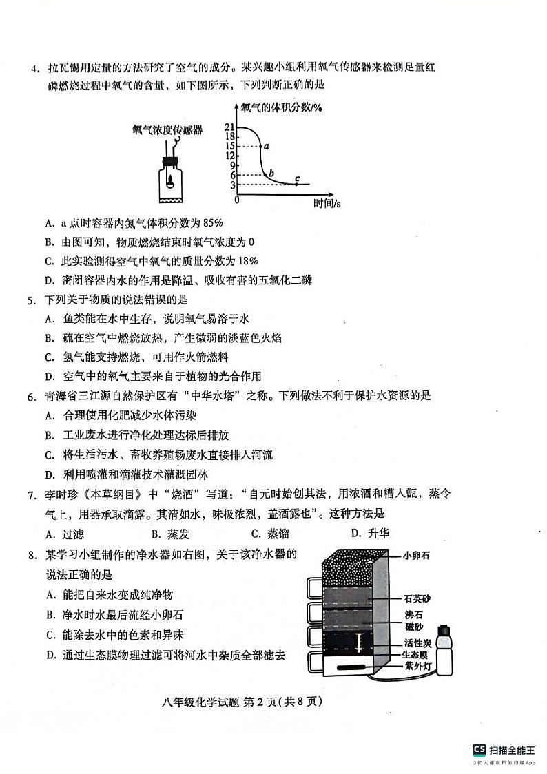 山东省潍坊市潍城区2023-2024学年八年级下学期4月期中化学试题02