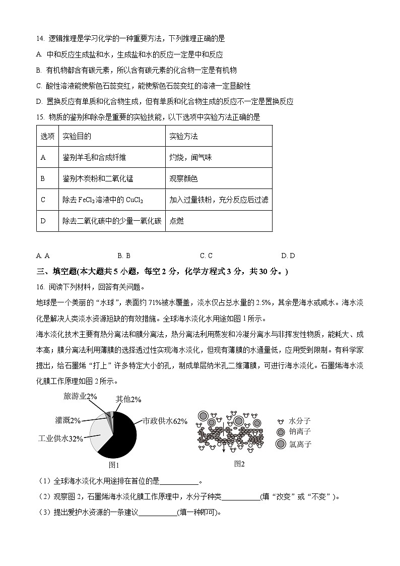 湖南省长沙市明德教育集团2023--2024学年九年级下学期期中考试化学试卷（原卷版+解析版）03