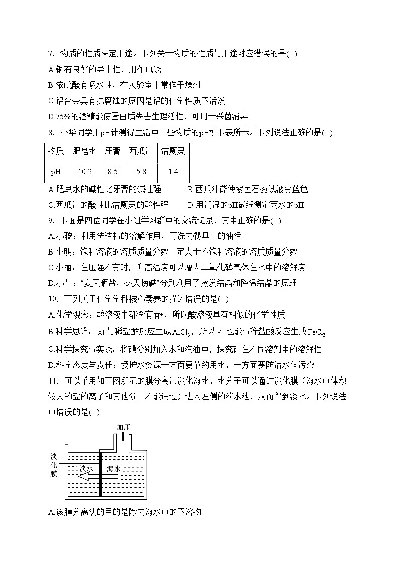山东省泰安市东平县（五四制）2024届九年级上学期期末质量检测化学试卷(含答案)第2页