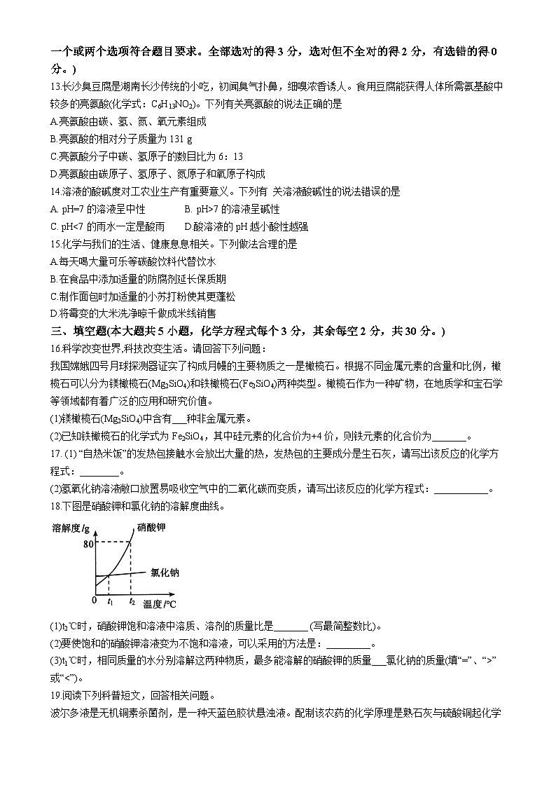 2024年湖南省长沙市长沙县中考一模化学试题第3页