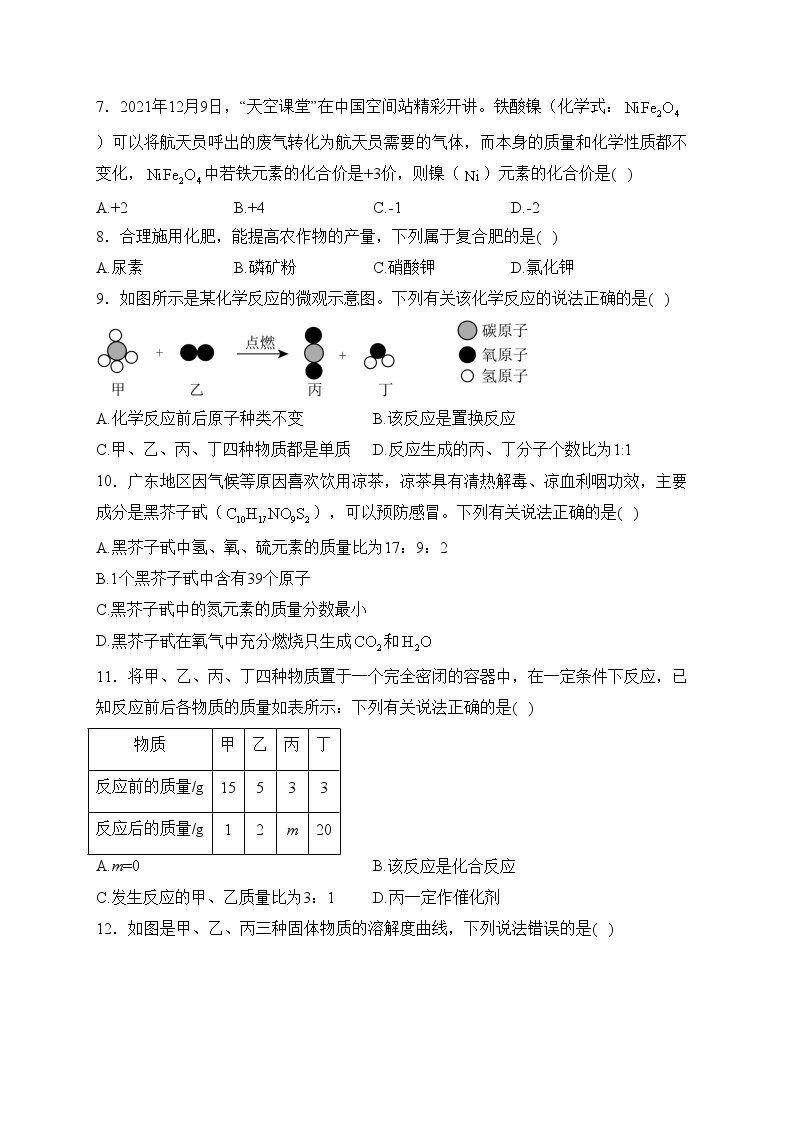 广东省梅州市部分学校2024届九年级下学期中考模拟化学试卷(含答案)02