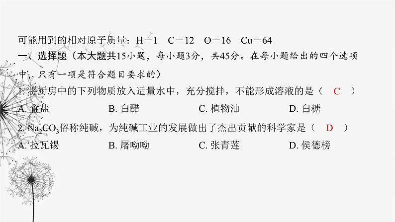 中考化学复习仿真试卷（二）课件第2页