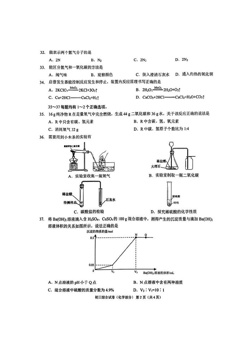 2024上海长宁区初三二模化学试卷附答案02