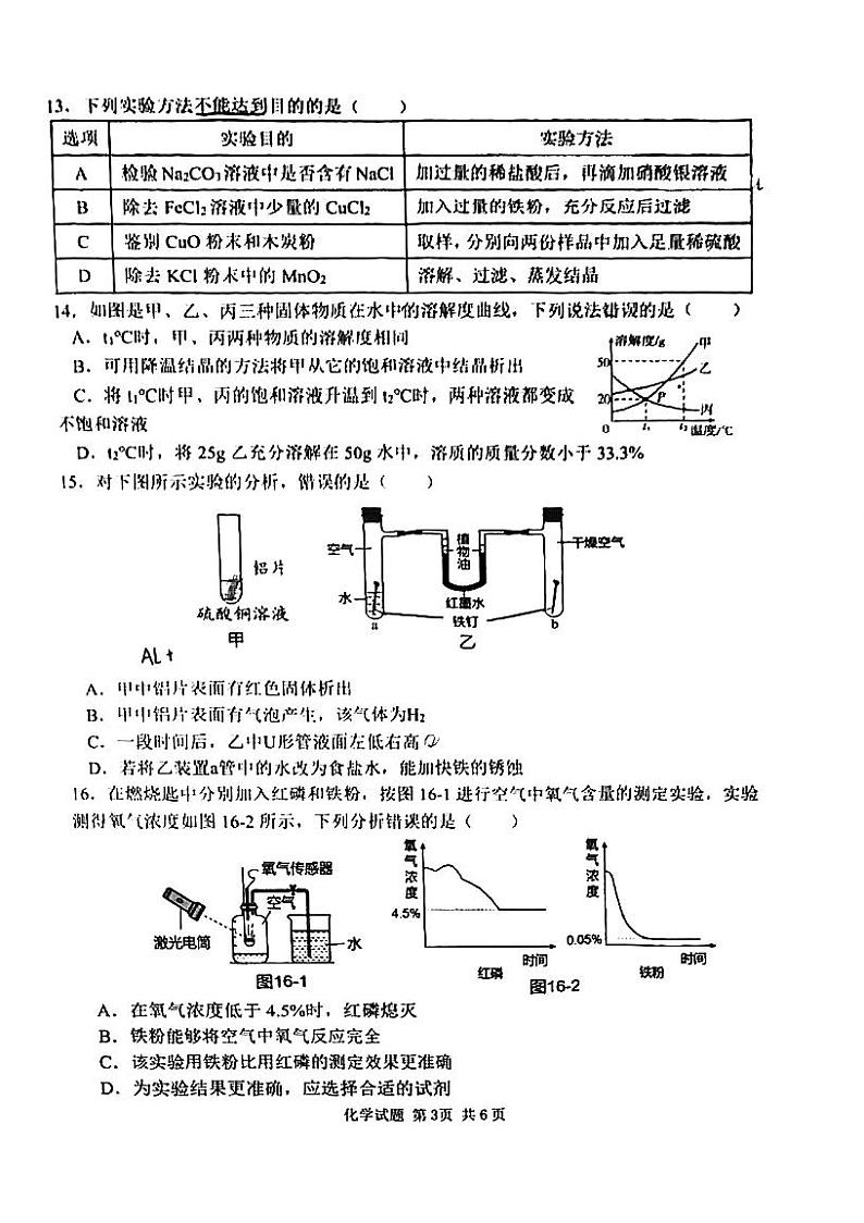 2024年重庆市南岸区中考指标到校化学试卷第3页