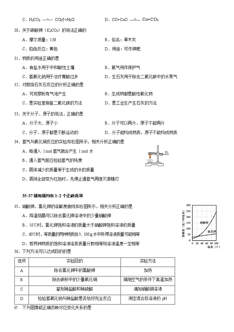 2024年上海市虹口区初三二模化学试卷和答案02