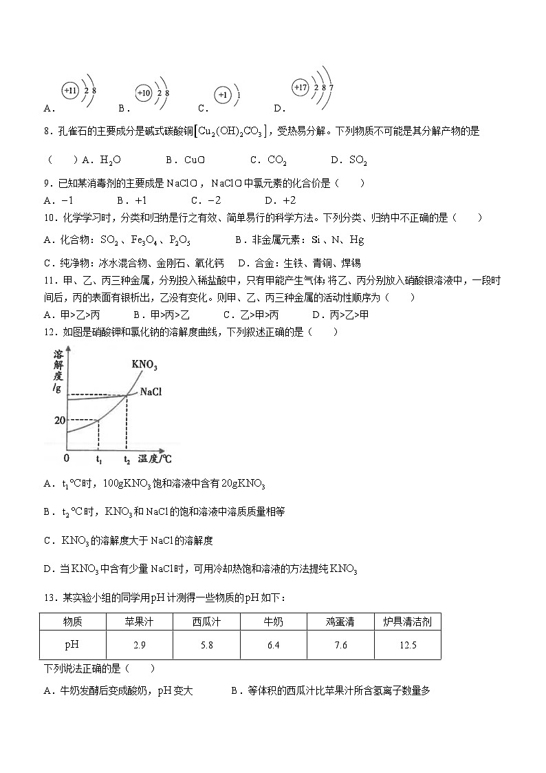 2024年广东省茂名市第一中学中考第一次模拟考试化学试卷02