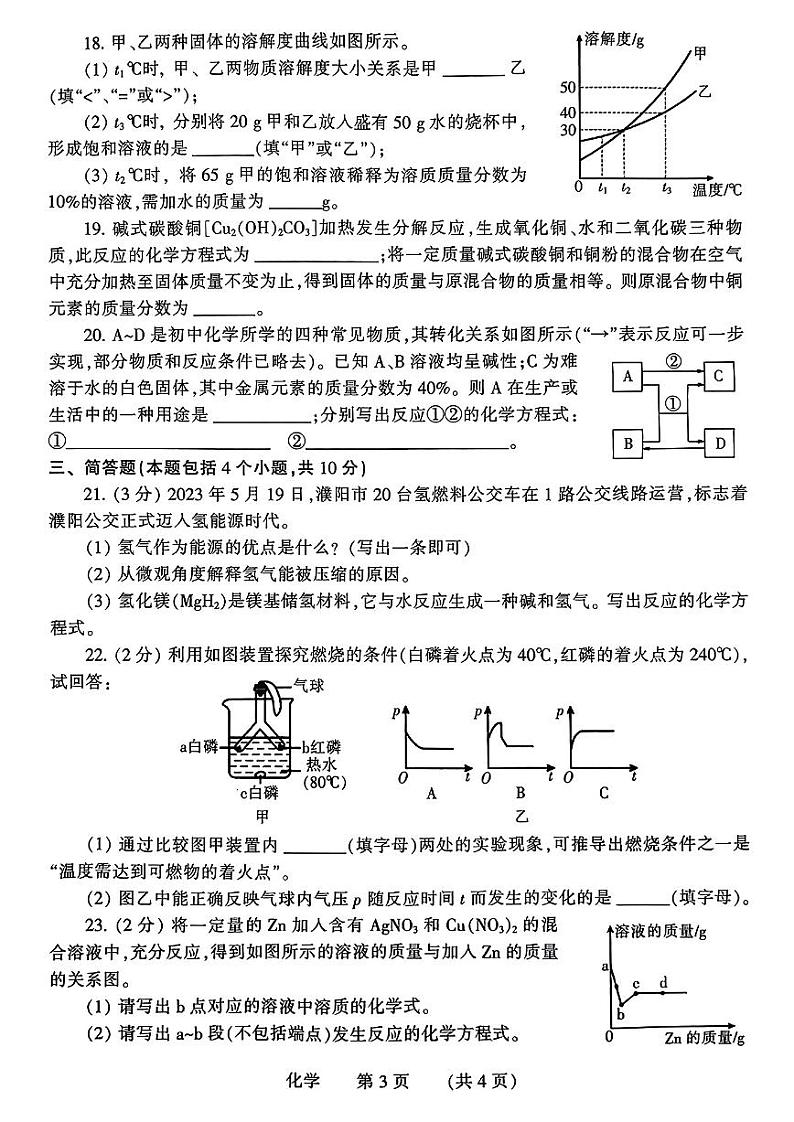 2024年河南省濮阳市九年级中考一模化学试题及答案第3页