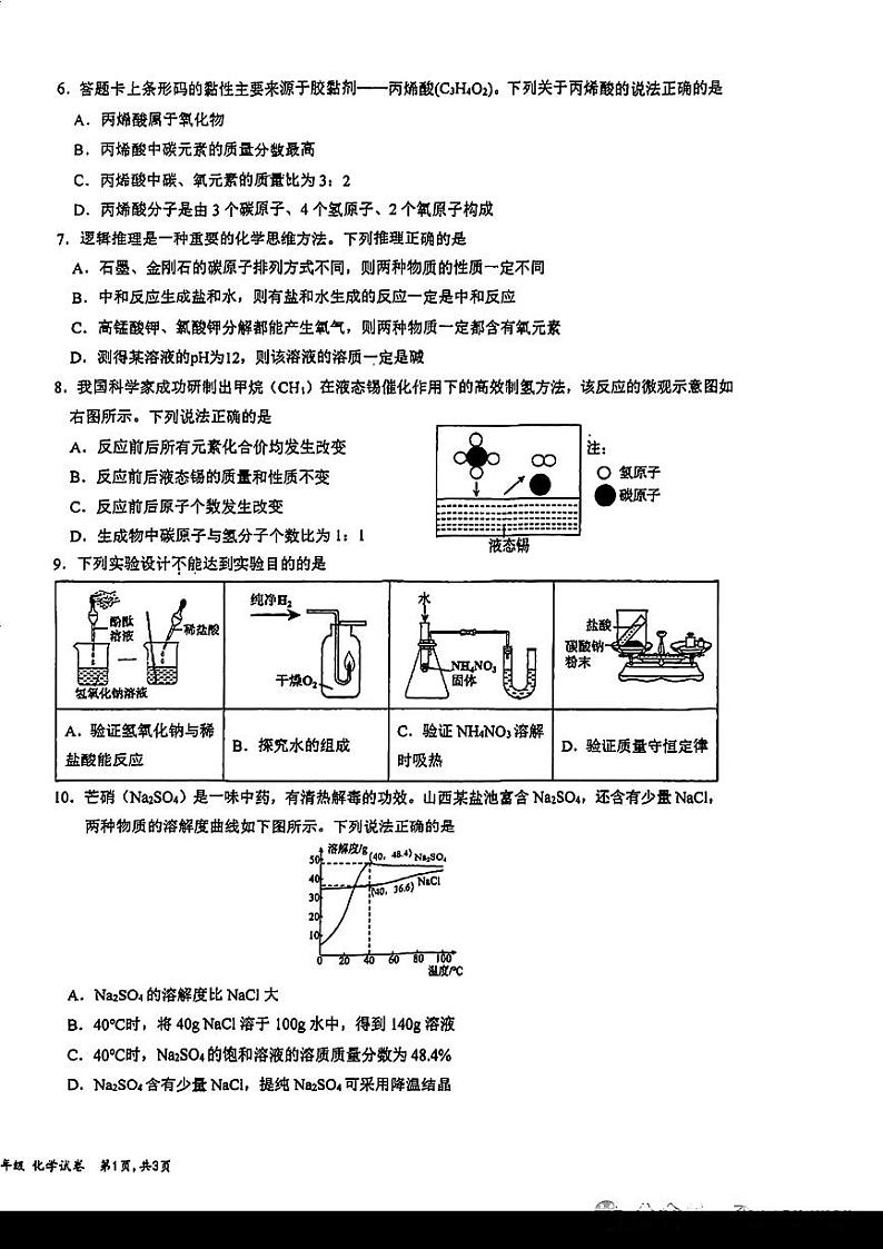 2024年广东省深圳市南山外国语学校中考二模化学试卷第2页