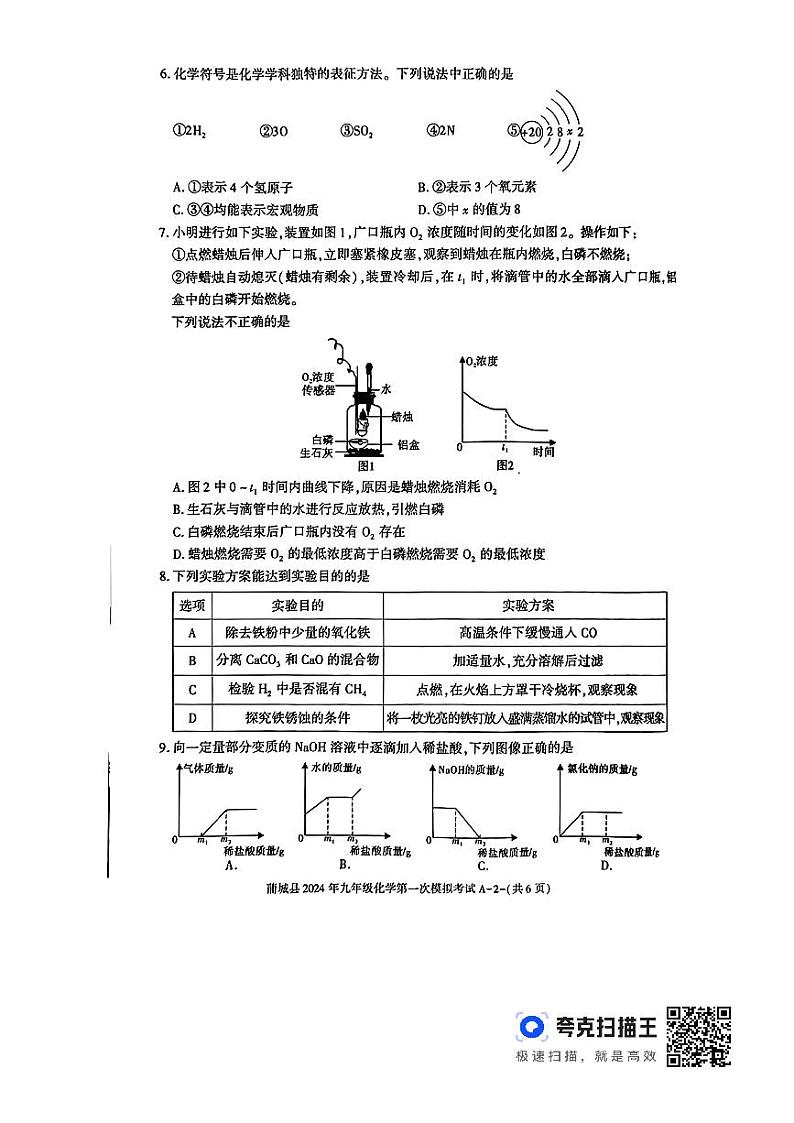 2024年陕西省渭南市蒲城县九年级第一次模拟考试化学试卷02