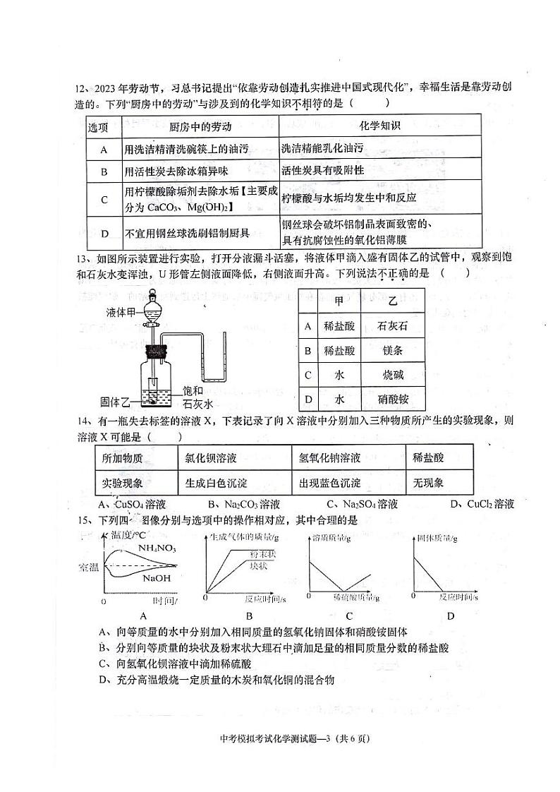 2024年广东省揭阳市惠来县中考模拟化学试题第3页