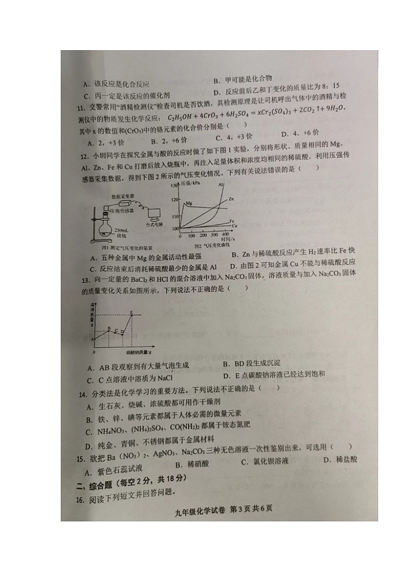 湖南省常德市桃源县片区联考2023-2024学年九年级下学期期中考试化学试题第3页