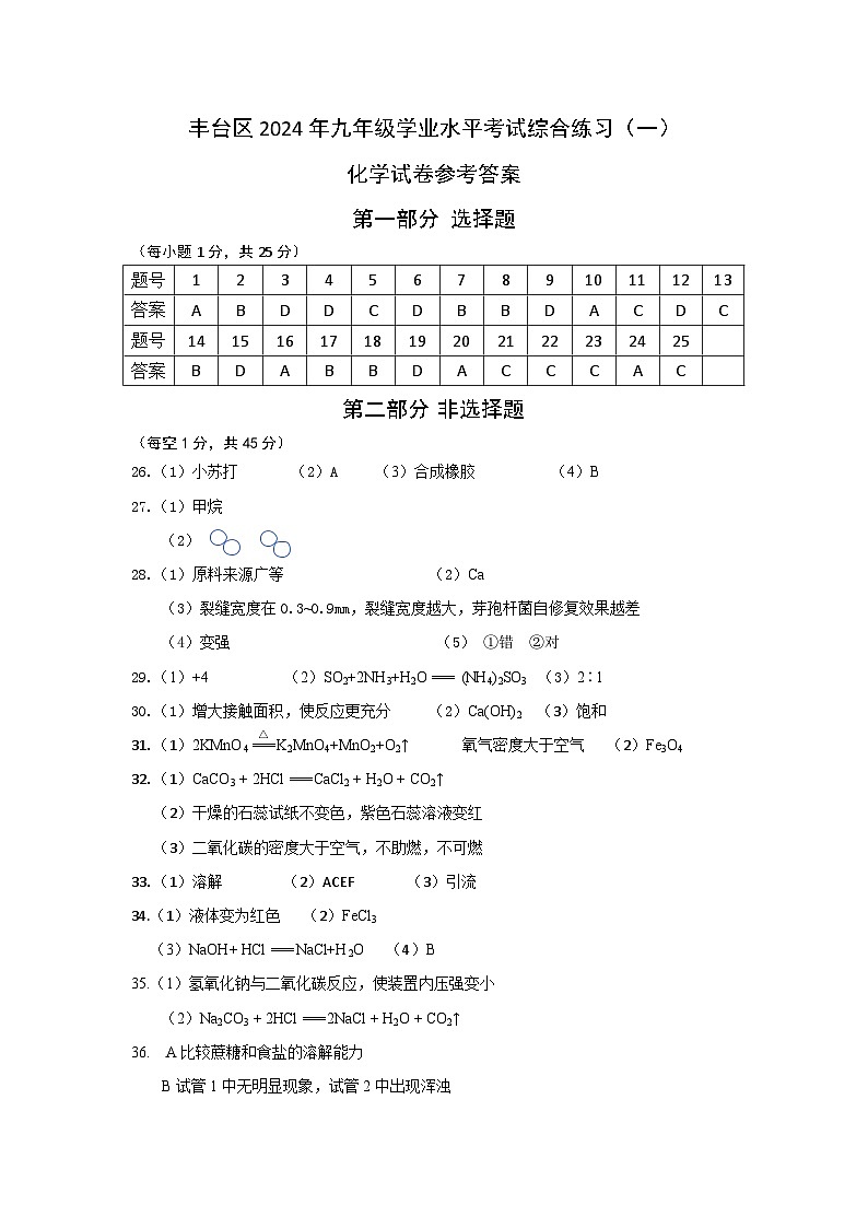 2024年北京市丰台区九年级中考一模 化学试题01