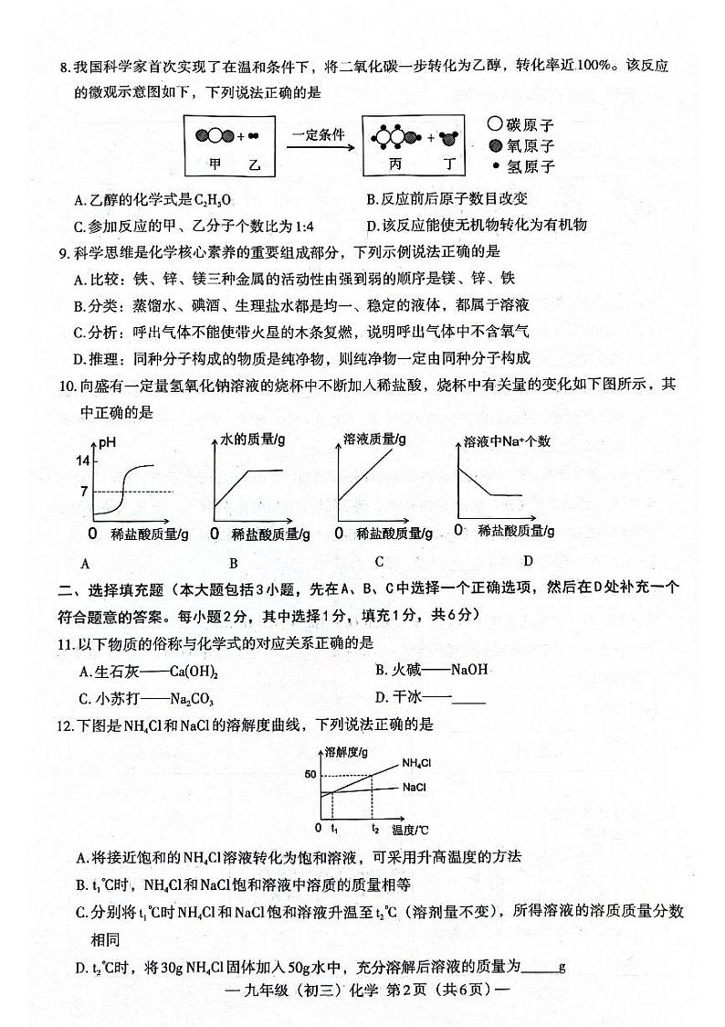 2024年初三化学一模第2页