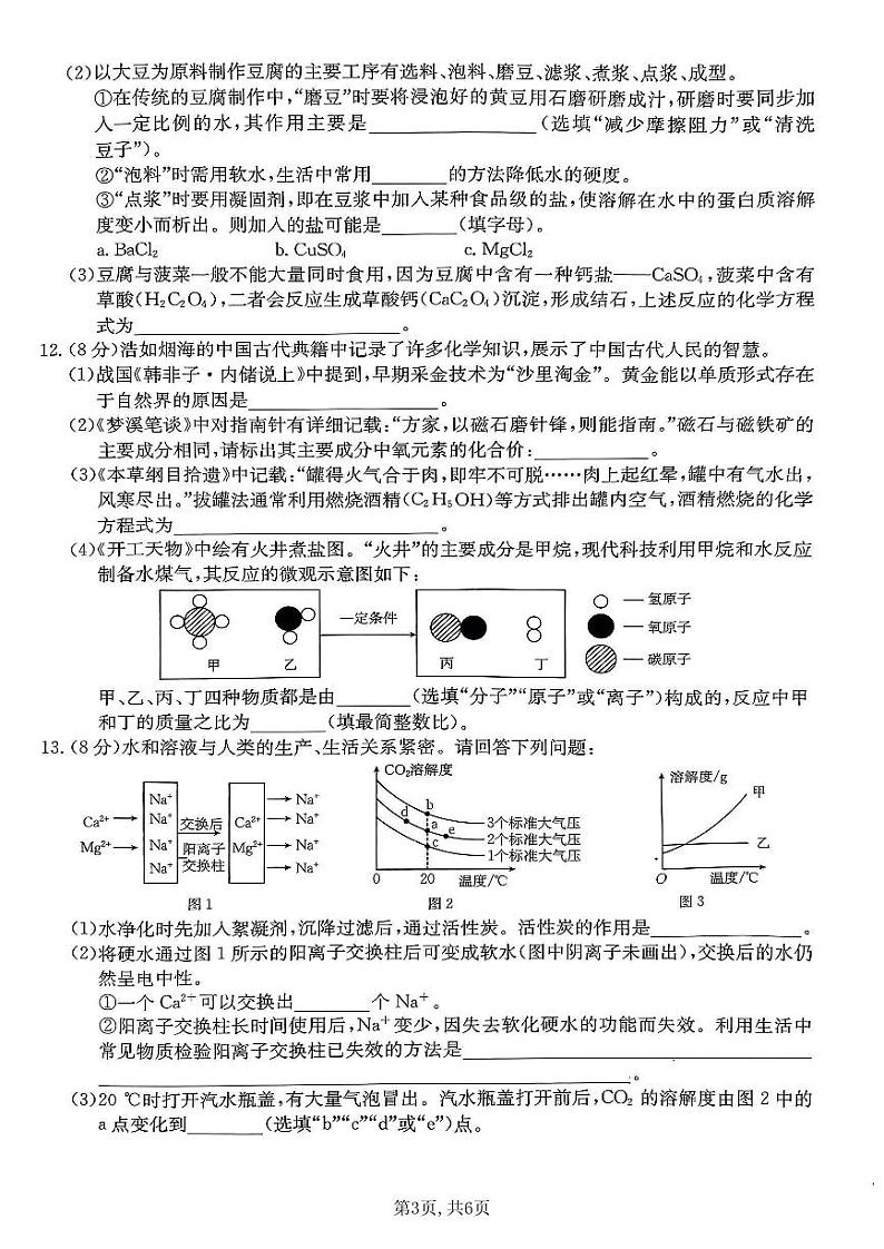 2024年春福建省泉州市德化县九年级中考第一次质量检测试 化学试卷03