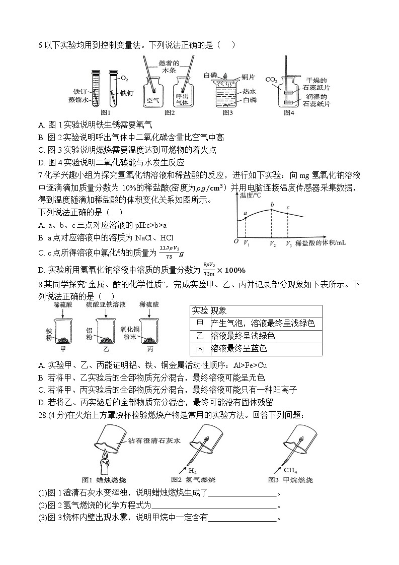 2024年湖北省武汉市中考适应性考试（武汉三调）化学试题及答案02