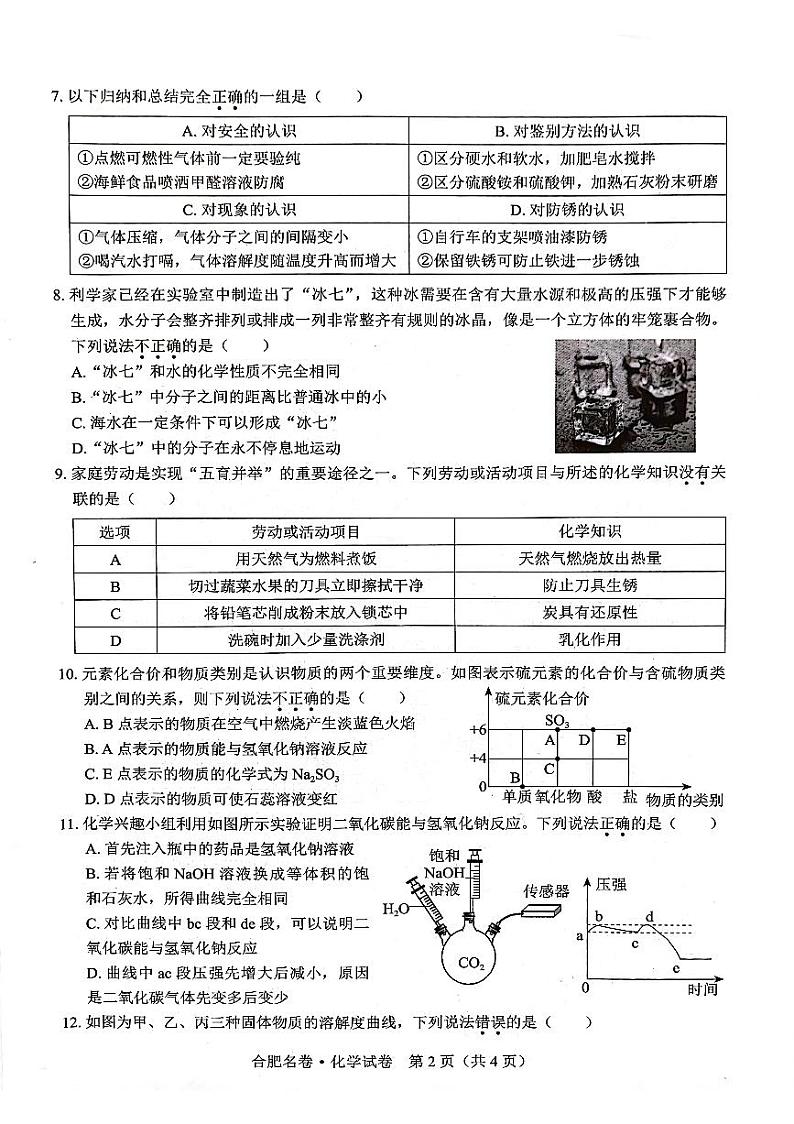 2024年安徽省名校中考大联考二化学试题第2页