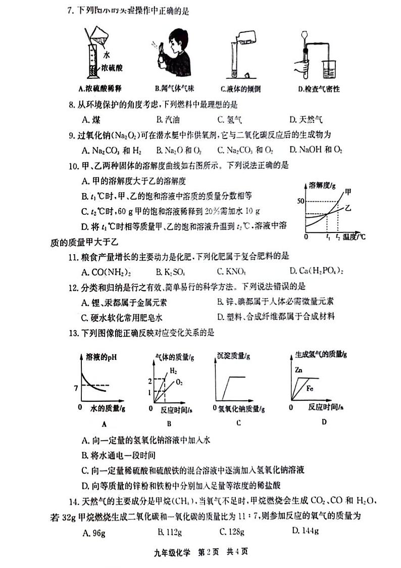 河南省新乡市辉县市2023-2024学年九年级下学期4月期中化学试题第2页
